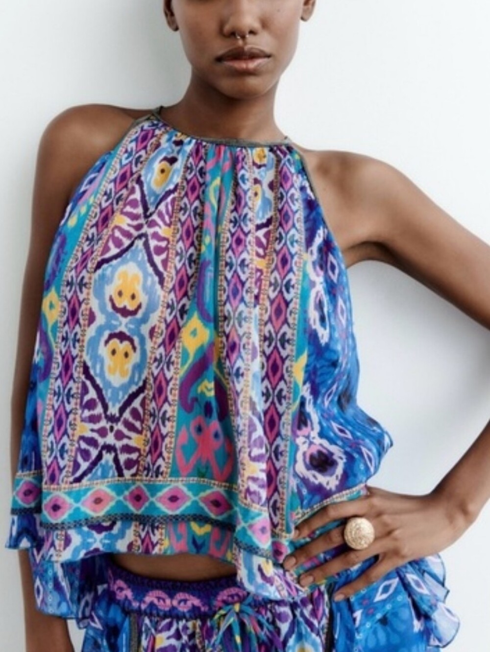 Zara Blue Purple Multicolor Halter Tank Top
